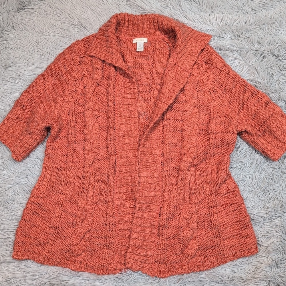Chico's Sweater Womens 2 Cardigan Wool Blend Open‎ Front Sheer Preppy Comfort L